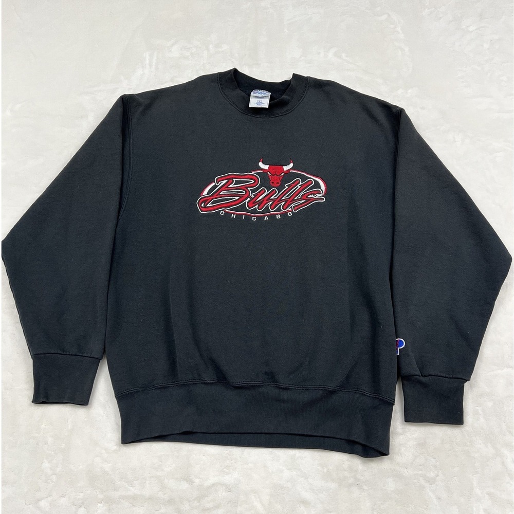 Pro Player Chicago Bulls Sweatshirt Mens Large Black Vintage 90s Embroidered NBA